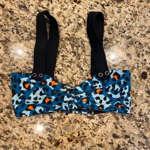Top Shop Animal Print Cheetah Ruched Bikini Top Size 4 Small Black Blue Orange